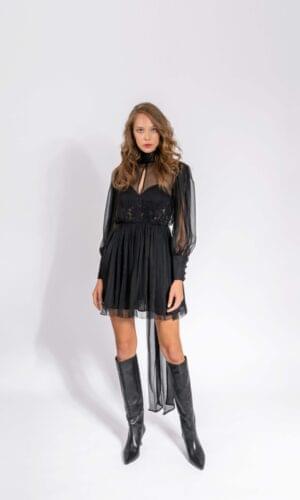 Crna svilena kratka haljina NIKA