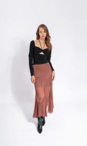 Crna uska majica sa izrezima HELENA