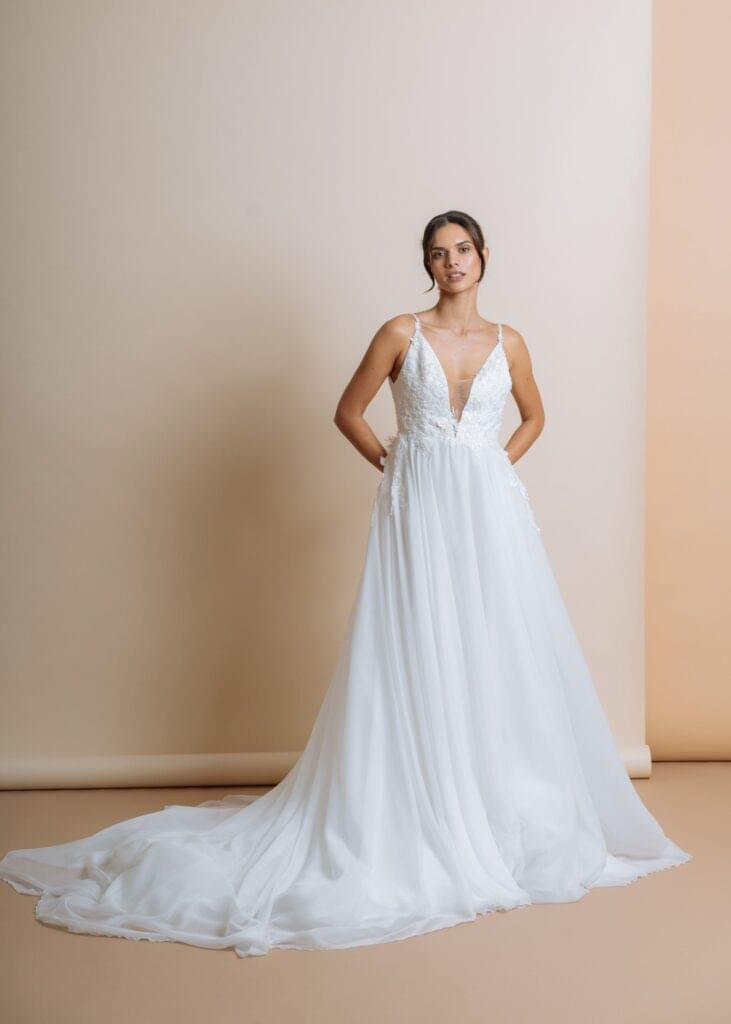 DORA Voluminous Muslin Wedding Dress with Hand-Applied Embellishments
